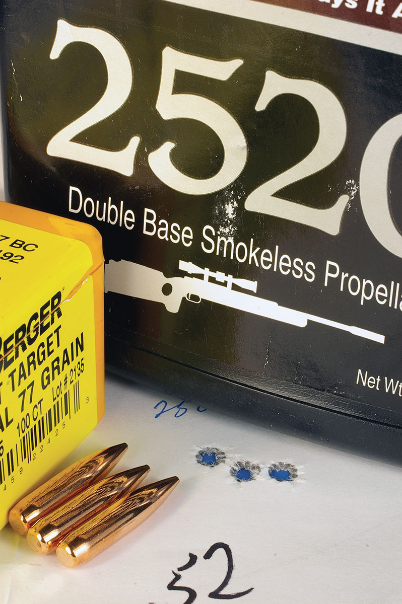 Berger 77-grain bullets shot well with A-2520 at a velocity of 2,752 fps.